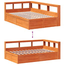 vidaXL barna tömör fenyőfa könyvespolcos ágy matrac nélkül 135 x 190cm