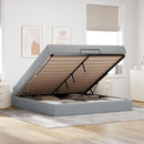 vidaXL Ágykeret tárolóval Világosszürke 180 x 200 cm szövet