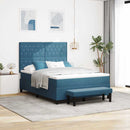 vidaXL Boxrugós ágy matracmal Sötétkék 140 x 190 cm Bársony