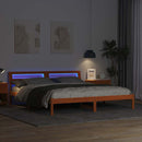 vidaXL Ágykeret LED -es lámpákkal Barna 200 x 200 cm Tömör fa