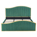 Ágy ráccsal, 180x200, zöld Velvet szövet/gold arany króm, GEORGIA