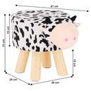 Puff kistehén alakban, Velvet anyag fehér/fekete/natúr, MOLLY