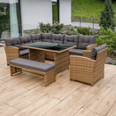 Kerti rattan szett, szürkésbarna/világosbarna, SAGIR