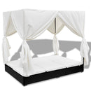 vidaXL fekete polyrattan napozóágy függönyökkel