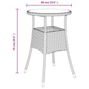 vidaXL szürke polyrattan és edzett üveg kerti asztal Ø60 x 75 cm