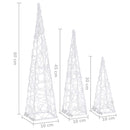 vidaXL kék fényű LED-es akril díszfénykúpszett 30/45/60 cm