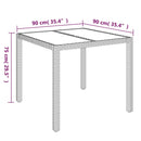 vidaXL szürke polyrattan üveglapos kerti asztal 90 x 90 x 75 cm
