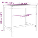 vidaXL tömör fenyőfa kerti asztal 121x82,5x110 cm
