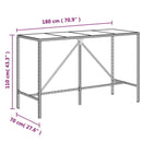 vidaXL szürke polyrattan üveglapos bárasztal 180 x 70 x 110 cm