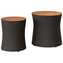 vidaXL 2 db fekete polyrattan kerti kisasztal fa asztallappal