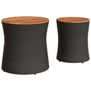 vidaXL 2 db fekete polyrattan kerti kisasztal fa asztallappal