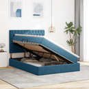 vidaXL Ágy tárolóval és matraccal Sötét kék 140 x 190 cm Bársony