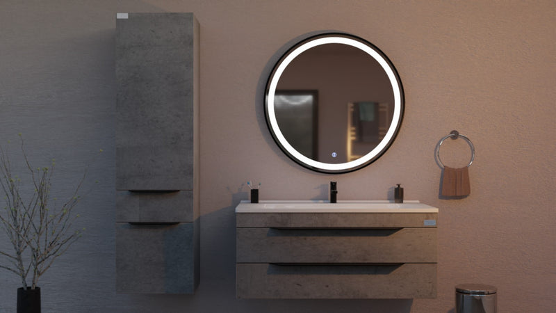 TMP IRON fürdőszobai tükör - FEKETE keret - kerek - LED világítással - 80 cm