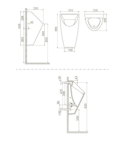 CeraStyle CITY - PISZOÁR - porcelán - HÁTSÓ vízbekötésű - szifonnal - 55 cm x 32 cm