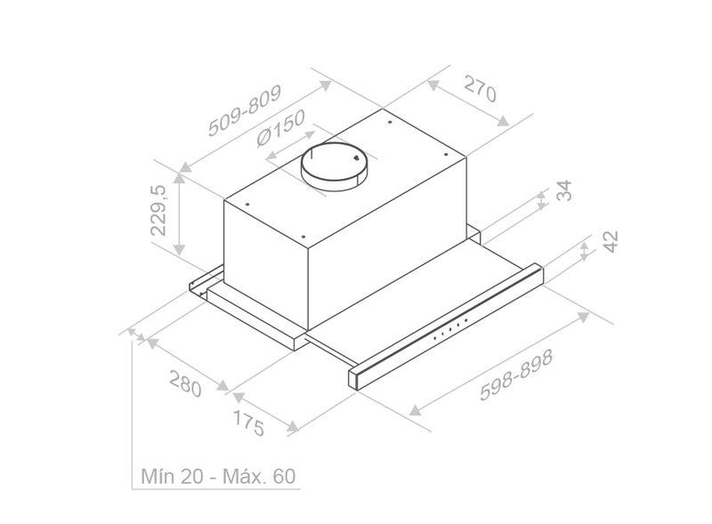 Pando IES/90 inox/fekete üveg érintősz. teleszkópos páraelszívó