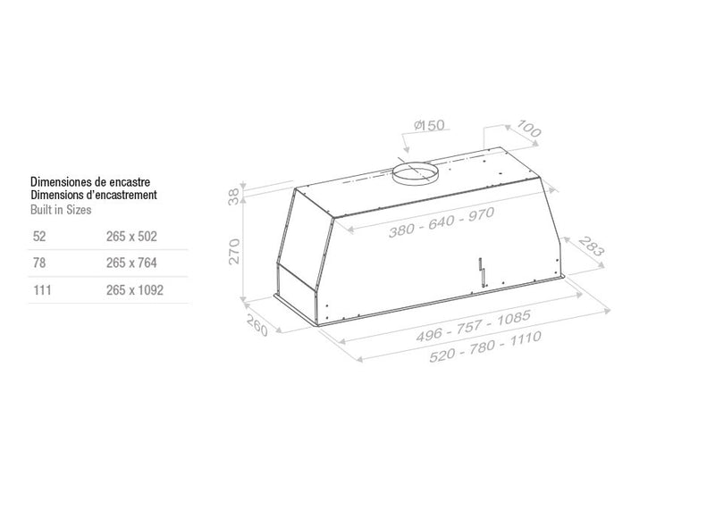 Pando NCR/52 fehér üveg beépíthető páraelszívó SEC