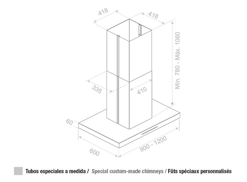 Pando I-861/120X60 inox külső motoros sziget páraelszívó