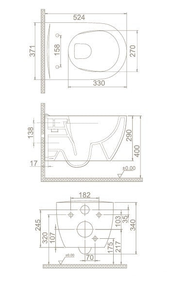 CeraStyle CITY fali WC - BEÉPÍTETT bidé funkcióval - rimless - perem nélküli - mély öblítés