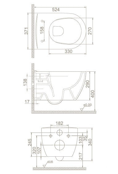 CeraStyle CITY fali WC - perem nélküli - rimless - rejtett szerelésű - mély öblítés - 53 cm
