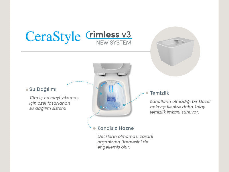 CeraStyle HERA fali WC - rimless - perem nélküli - rejtett szerelésű - mély öblítés - 52 cm