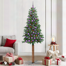 vidaXL Karcsú karácsonyfa 300 LED-del Zöld 210 cm PVC és tömör fenyőfa