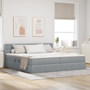 vidaXL LED tárolós ágy matraccal Világosszürke 200 x 200 cm Szövet