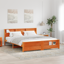 vidaXL Ágykeret fejtámlával Faggyú barna 200 x 200 cm Tömör fenyő