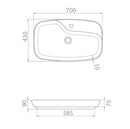 CeraStyle NOVA - PULTRA ültethető - Top Counter - porcelán mosdó - 70 x 43 cm