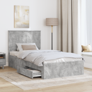 vidaXL Ágykeret fejtámlával fiókkal Beton Szürke 100 x 200 cm Faanyag