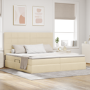 vidaXL Ágy tárolóval és matraccal fejtámlával Krém 200 x 200 cm szövet