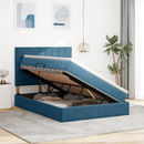 vidaXL Ágy tárolóval és matraccal Sötét kék 140 x 200 cm Bársony