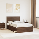 vidaXL Ágykeret fejtámlával Barna Tölgy 120 x 190 cm Tömör fenyőfa
