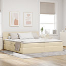 vidaXL LED tárolós ágy matraccal Krém 200 x 200 cm Szövet