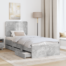 vidaXL Ágykeret fiókkal tárolóval Beton Szürke 90 x 200 cm Mérnöki Fa