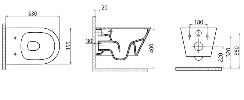 Sanovit AVVA fali WC - rimless - perem nélküli - rejtett szerelésű - mély öblítésű - 53 cm