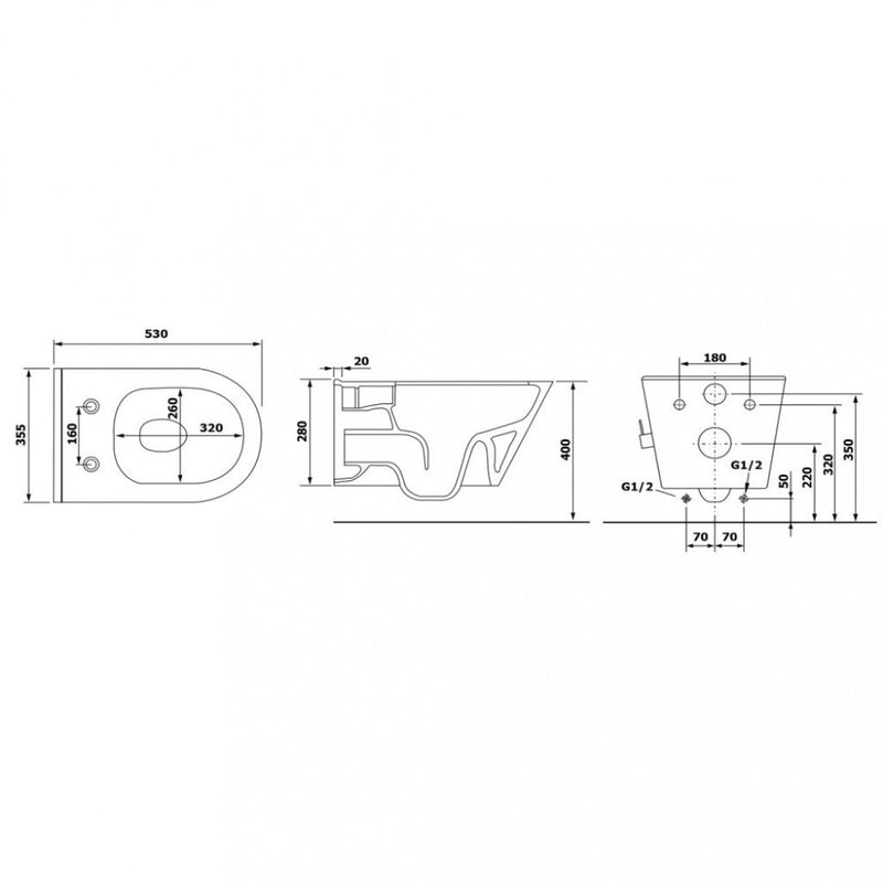 Sanovit AVVA fali WC - BEÉPÍTETT bidé funkcióval - rimless - perem nélküli - mély öblítésű - 53 cm