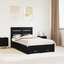 vidaXL Ágykeret fiókkal fejtámlával Fekete tölgy 135 x 190 cm Faanyag