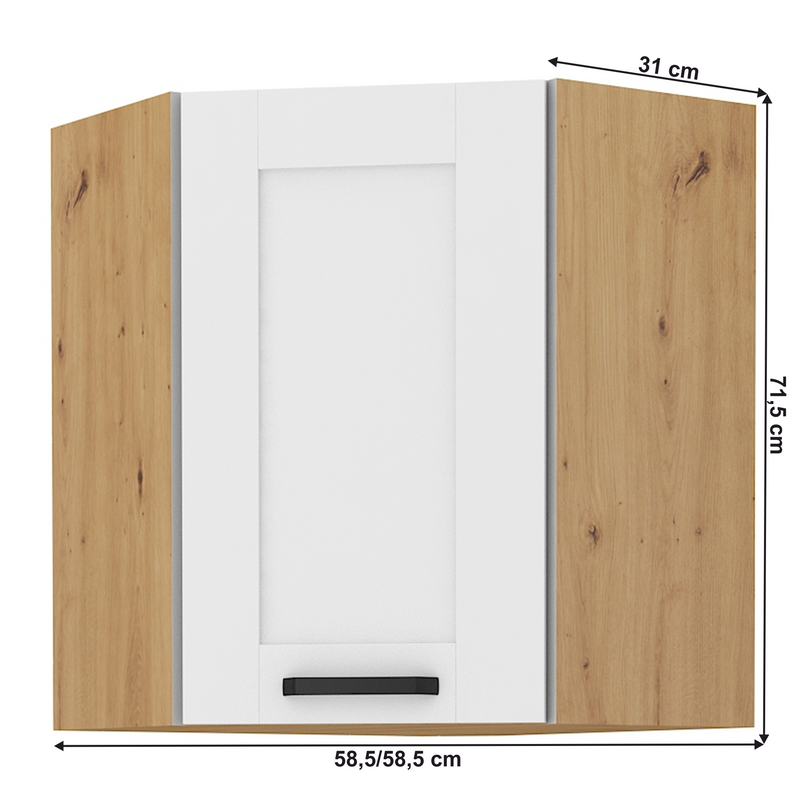 Felső szekrény sarokba, fehér/artisan tölgy, LULA 58x58 GN-72 1F