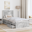 vidaXL Ágykeret fiókkal tárolóval Beton Szürke 75 x 190 cm Mérnöki Fa