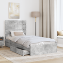 vidaXL Tárolós Ágy fejtámlával Beton Szürke 90 x 190 cm Faanyag
