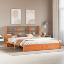 vidaXL Ágykeret tároló fejtámlával Viaszbarna 200 x 200 cm Tömör fenyő