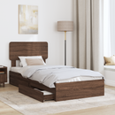 vidaXL Tárolós Ágy fejtámlával fiókkal Barna Tölgy 75 x 190 cm Faanyag