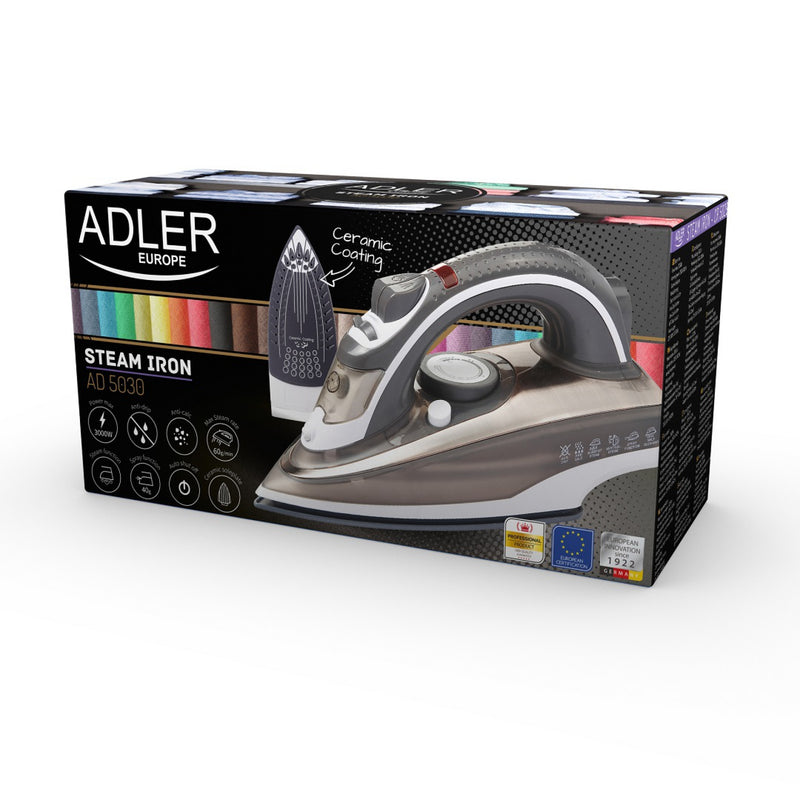 Adler AD5030 Vasaló kerámia talpbevonattal, 3000W, szürke