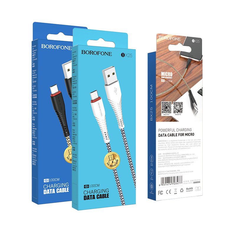 Borofone BX25W 100cm-es micro usb felxibilis textil kábel 1318774