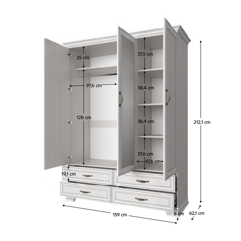 Szekrény tükörrel 3D4S, DTD laminált, woodline bézs, TIFFY 01