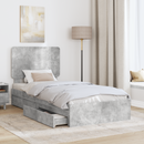 vidaXL Tárolós Ágy fejtámlával Beton Szürke 90 x 190 cm Faanyag