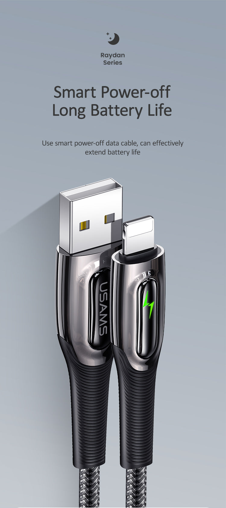 USAMS SJ469USB01 120cm-es okos lightning szövet borítású töltőkábel 1343871