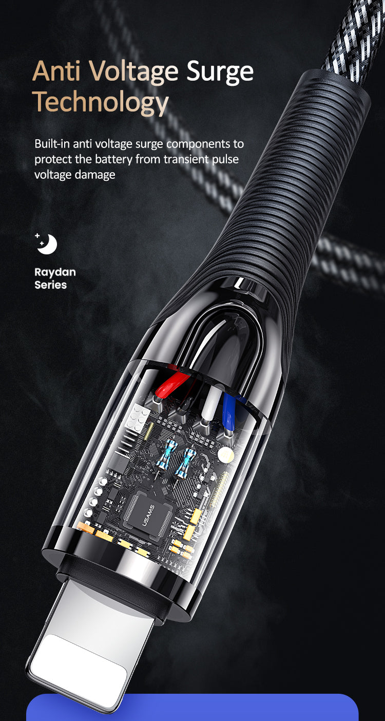 USAMS SJ469USB01 120cm-es okos lightning szövet borítású töltőkábel 1343871
