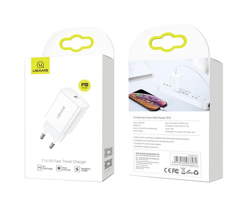 USAMS CC69TC01 PD gyorstöltő hálózati adapter usb-c csatlakozóval 1343874