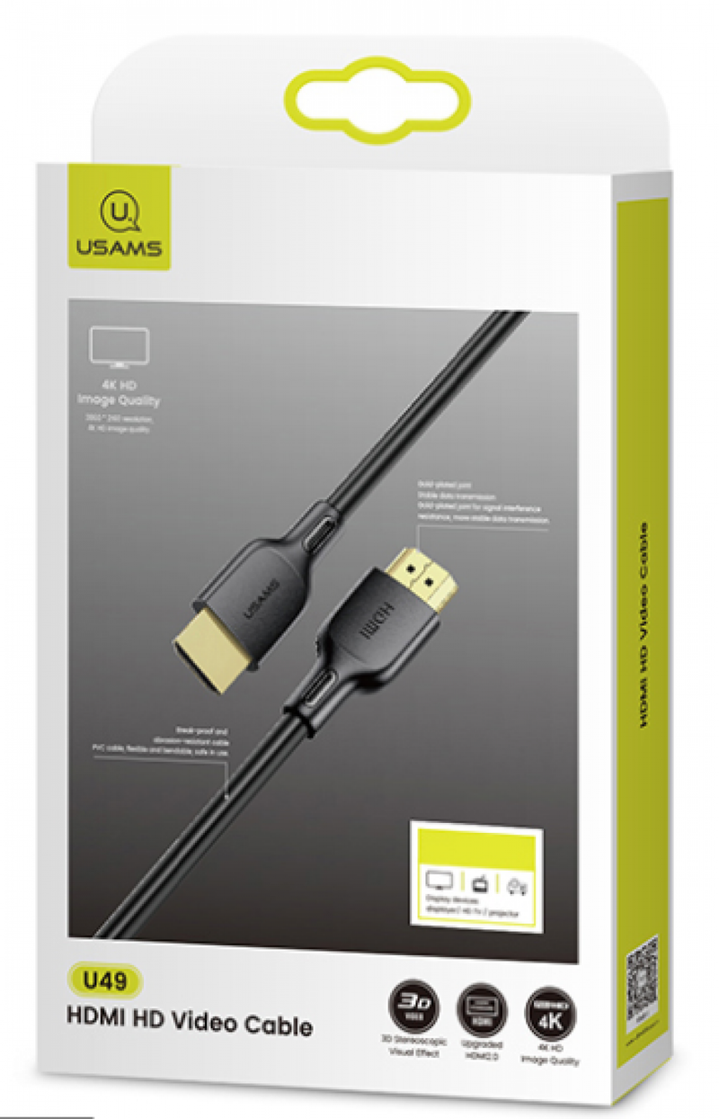 Usams SJ427HD01 HDMI 2.0 kábel high speed, 3D, 4K kompatibils , aranyozott csatlakozófejek 3 m 1355661